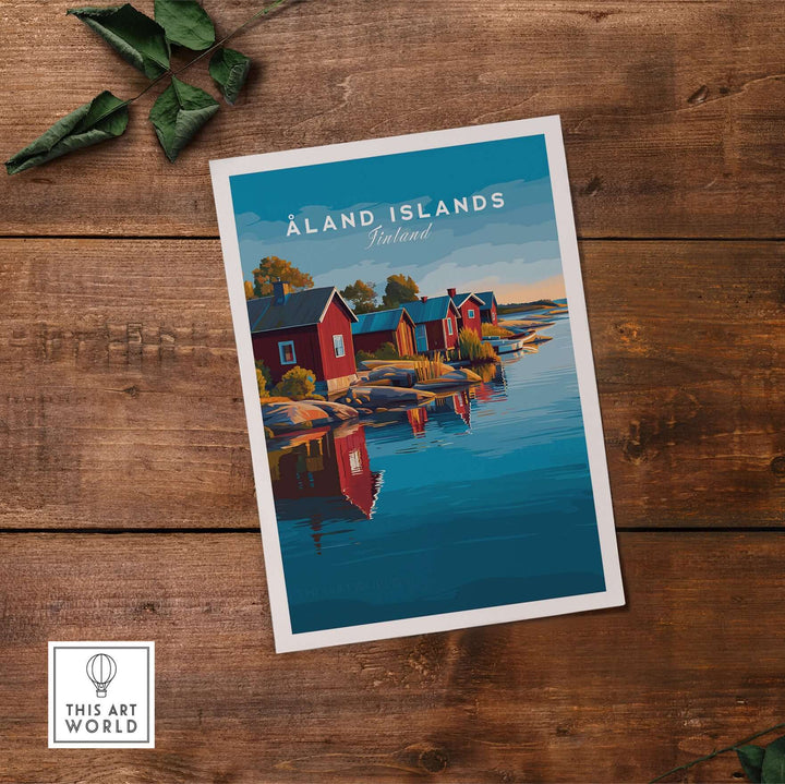 Åland Islands Print | Scandinavian Travel Home Art featuring scenic waterfront with colorful houses