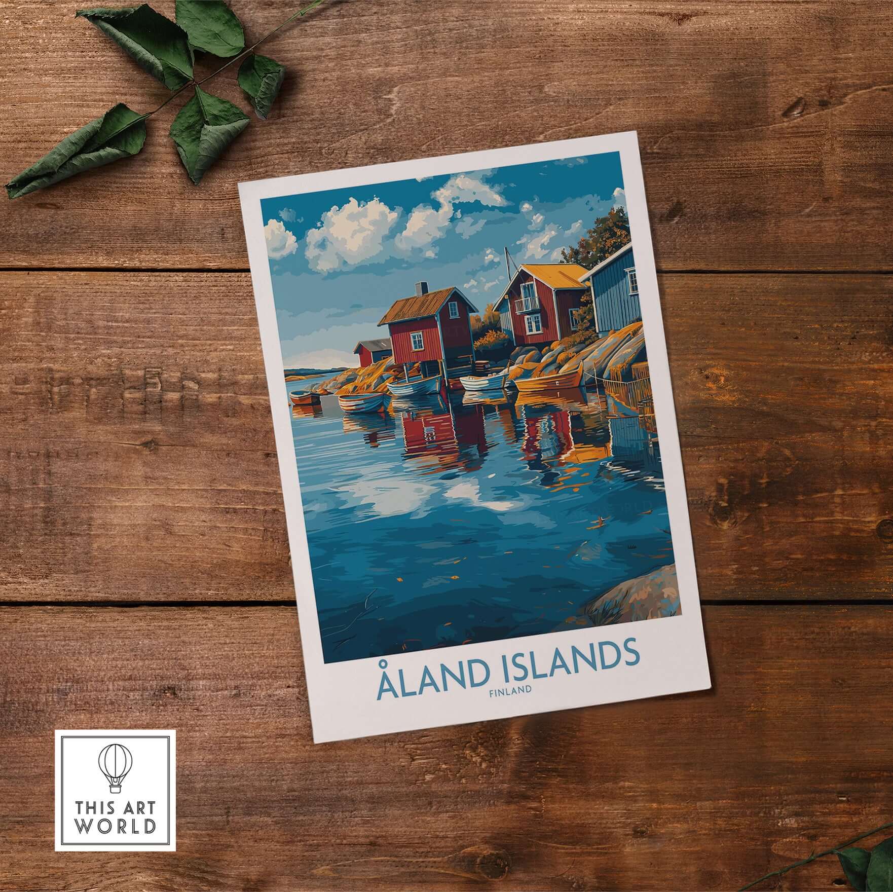 Åland Islands Finland Print | Nordic Coastal Village Poster featuring colorful houses by the water, capturing Nordic serenity.
