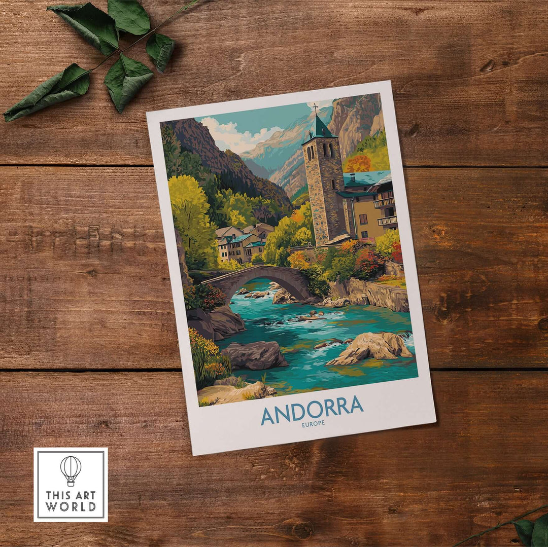 Andorra Art Print | Pyrenees Mountain Travel Poster showcasing a scenic view of Andorra's landscape and architecture.