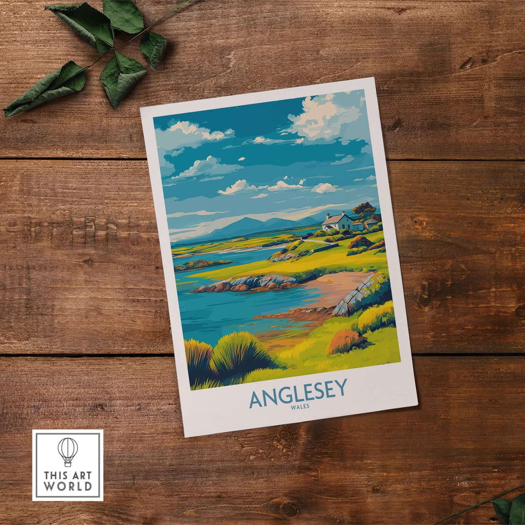 Anglesey Wales Tranquil Bay poster showcasing serene waters and lush landscapes, perfect for home decor.