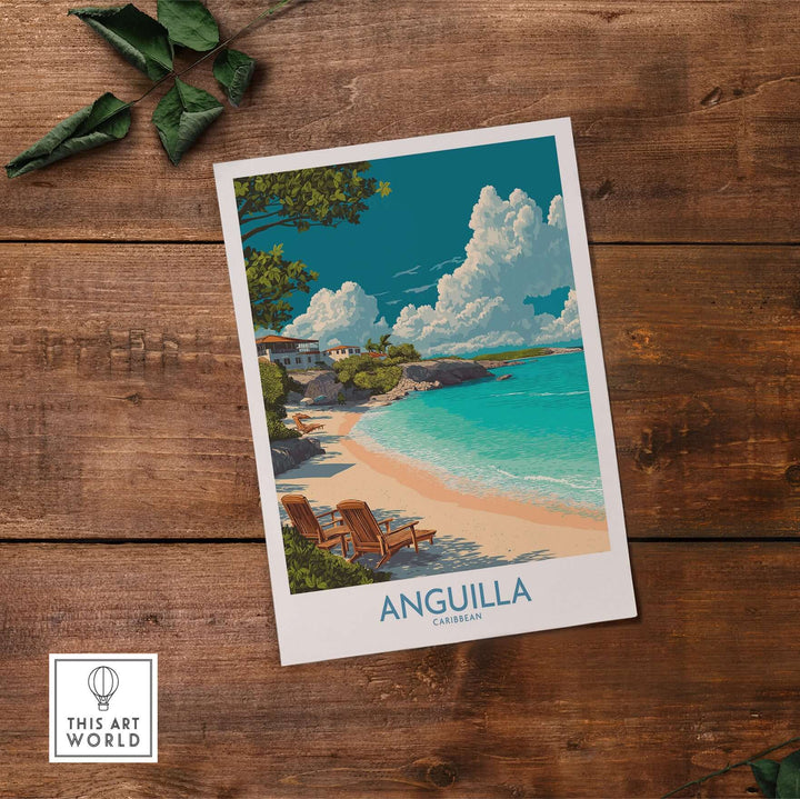 Anguilla print wall art showcasing serene beach and turquoise waters, perfect for tropical home or office décor.