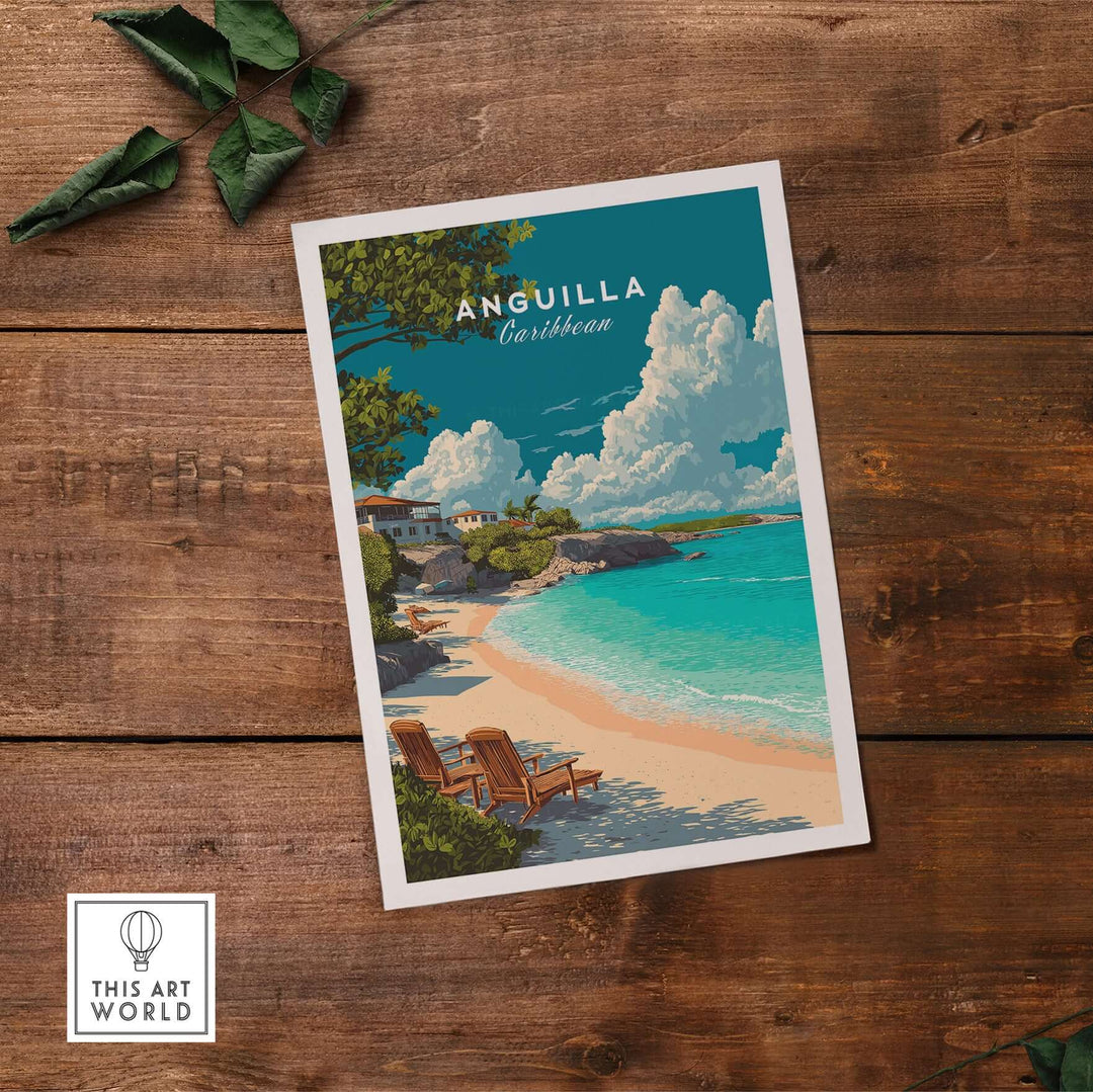 Anguilla Caribbean beach print showcasing turquoise waters and sandy shores, perfect for a tropical decor vibe.