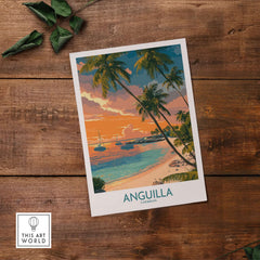 Anguilla Caribbean Print - Caribbean Seascape Wall Art featuring a vibrant sunset and tropical palm trees.