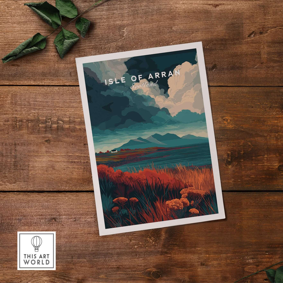 Isle of Arran wall art print showcasing the rugged Scottish Highlands with dramatic scenery and vibrant colors.