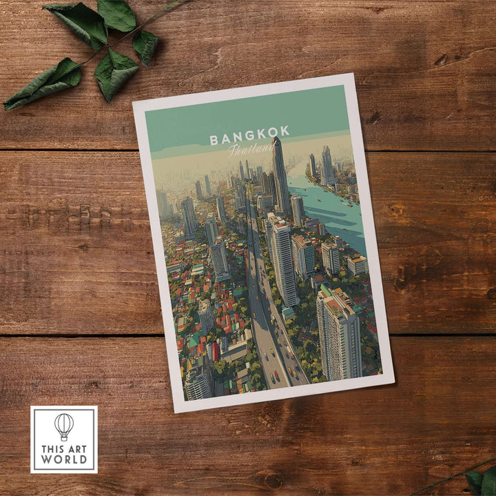 Bangkok Thailand city skyline poster showcasing high-rise urban landscape and vibrant architecture.