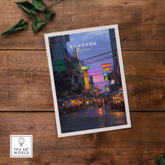 Bangkok Thailand Print Night Market Street -Thai Cityscape Poster showcasing vibrant market at dusk.