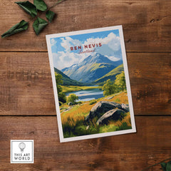 Ben Nevis Scotland Mountain Lake Landscape Print - Scottish Highlands Wall Art showcasing lush scenery and serene lake.