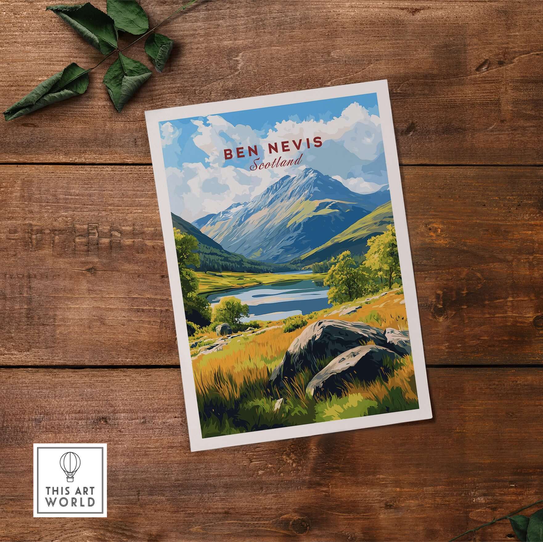 Ben Nevis Scotland Mountain Lake Landscape Print - Scottish Highlands Wall Art showcasing lush scenery and serene lake.