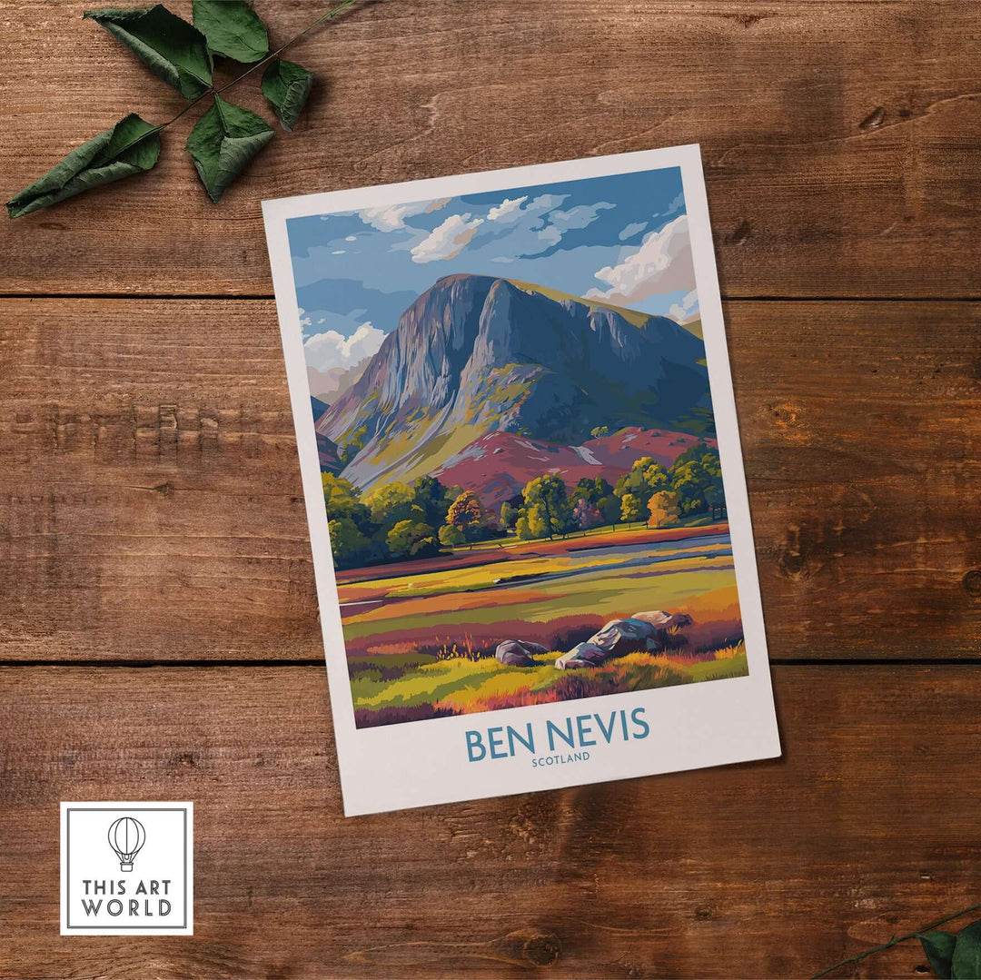 Ben Nevis wall art showcasing a vibrant Highland landscape with autumn foliage, perfect for nature lovers.