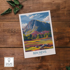 Ben Nevis Wall Art Scotland Highland Landscape - Autumn Foliage Travel Decor showcasing a vibrant mountain scene.