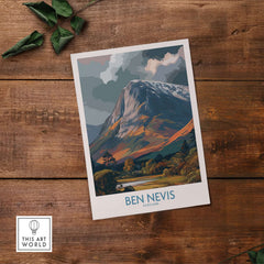 Ben Nevis Scotland Cloudy Peak Landscape Print - Scottish Artwork Gift featuring a dramatic mountain scene.