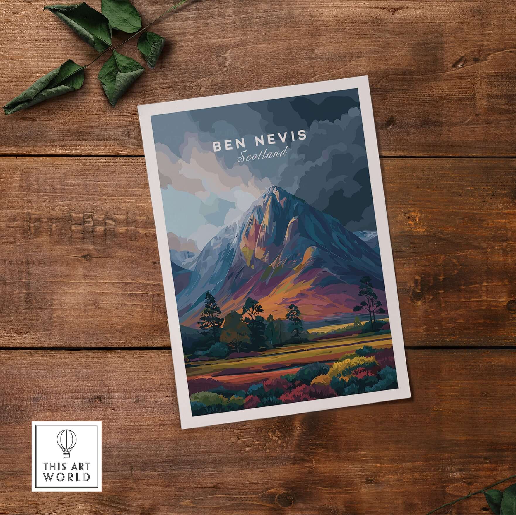 Ben Nevis Art Illustration Print Scotland Vibrant Dusk Mountain - Colorful Landscape Poster