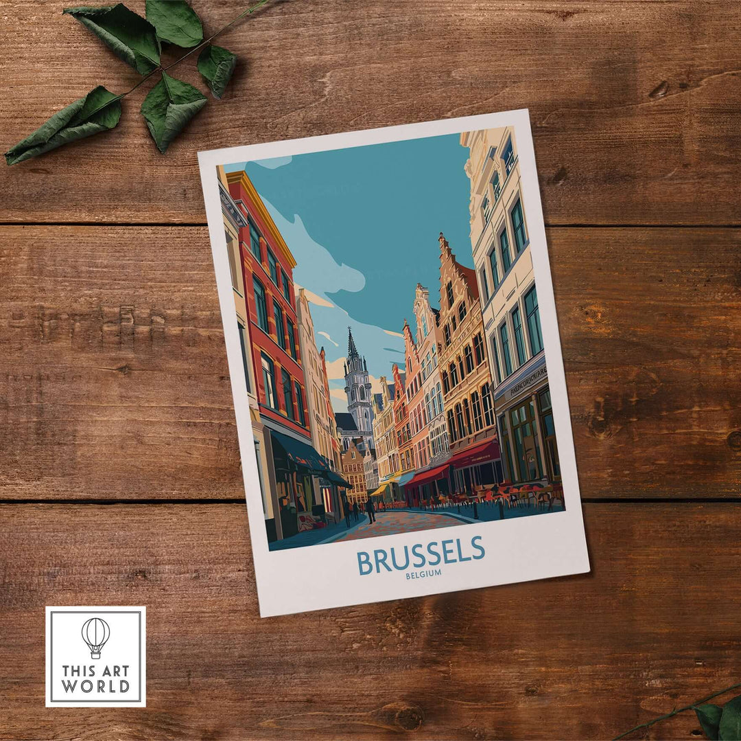 Brussels wall art print showcasing vibrant architecture and city life in Belgium's capital.