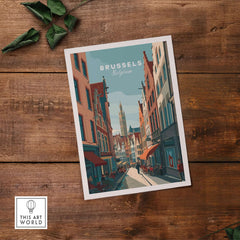 Brussels Belgium Art Print - Grand Place Poster showcasing vibrant streets and architecture of Brussels.