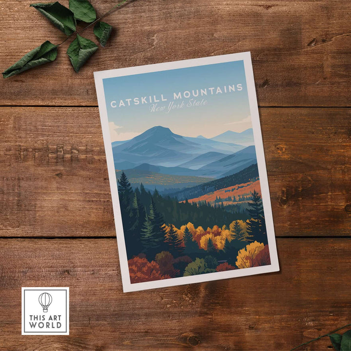 Catskill Mountains print featuring layered hills in vibrant autumn colors, ideal for mountain range wall art.