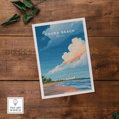 Cocoa Beach Florida Rocket Launch Print - Space Coast Wall Art featuring a scenic beach view and rocket launch.