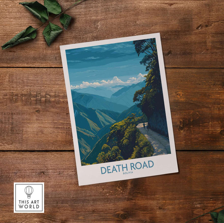 Death Road Bolivia Hiking Trail Art Print | Camino de la Mortes Poster featuring a scenic view of the mountain road.