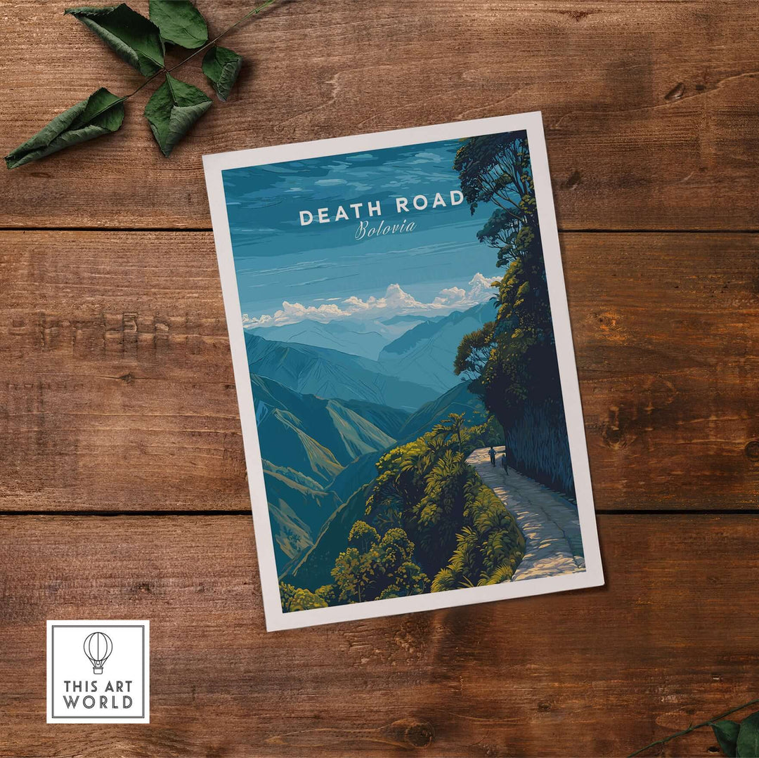 Death Road Yungas Adventure Scenic Print | Bolivian Travel Wall Decor featuring a stunning mountain landscape.