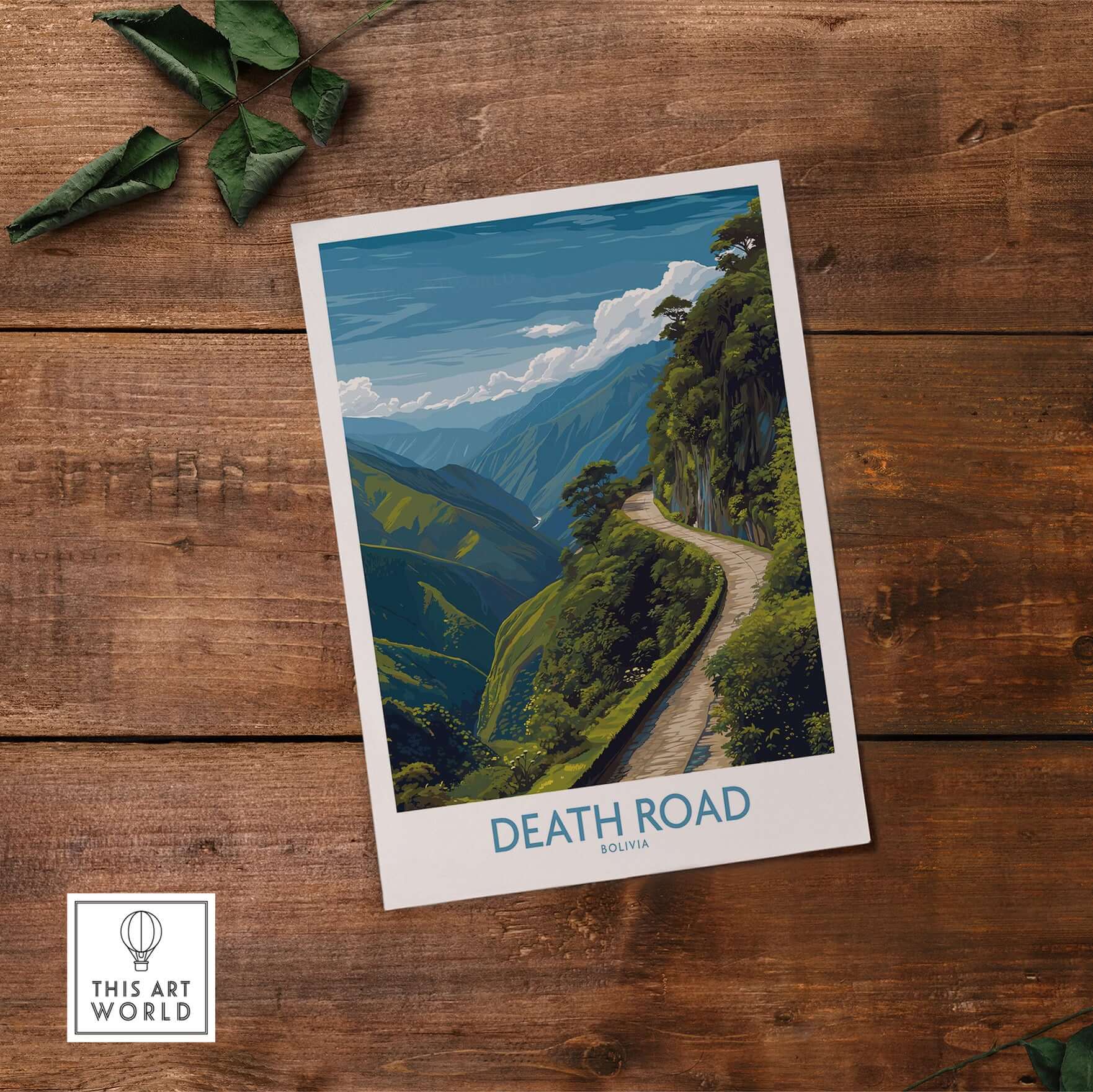 Death Road Bolivia Art Print | Yungas Road Poster featuring a scenic view of Bolivia's mountainous terrain.