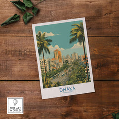 Dhaka Bangladesh Cityscape Wall Art - Urban Bangladesh Artwork showcasing vibrant city life and palm trees