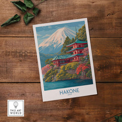 Hakone Japan Wall Art - Japan Travel Print featuring a scenic landscape of Hakone with a traditional building.