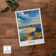 Hayle Estuary Panorama Wall Art - Cornish Travel Poster featuring a colorful coastal landscape of Cornwall.