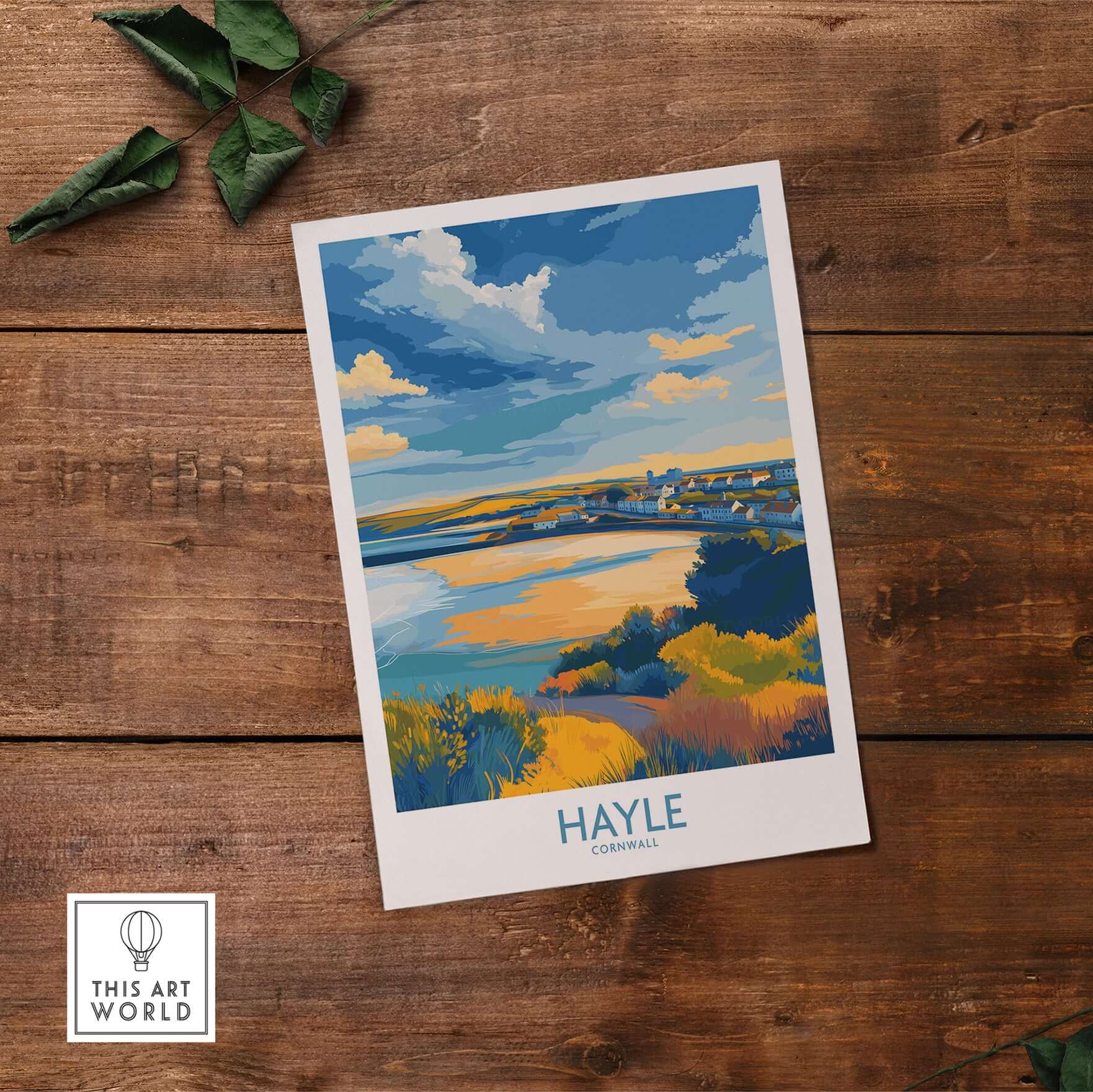 Hayle Estuary Panorama Wall Art - Cornish Travel Poster featuring a colorful coastal landscape of Cornwall.