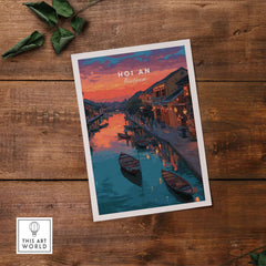 Hoi An Vietnam Poster - Ancient Town Wall Art showcasing the historic charm and beauty of Hoi An at sunset.