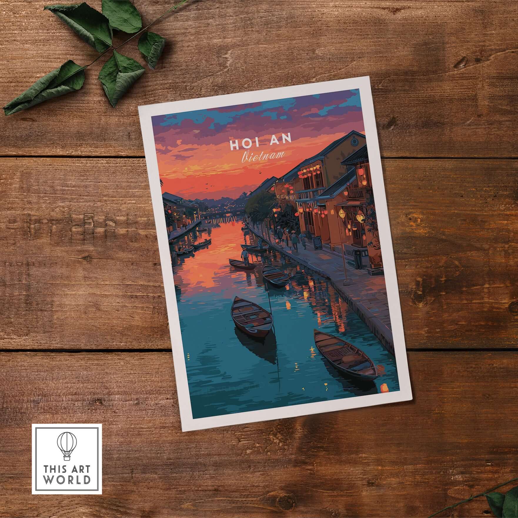 Hoi An Vietnam Poster - Ancient Town Wall Art showcasing the historic charm and beauty of Hoi An at sunset.