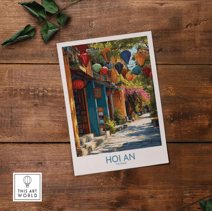 Hoi An Vietnam colorful lantern print showcasing vibrant streets and sunset ambiance.