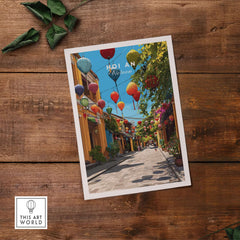 Hoi An Vietnam Colorful Lantern Street Poster - Ancient Town Hallway Print showcasing vibrant streets and lanterns.