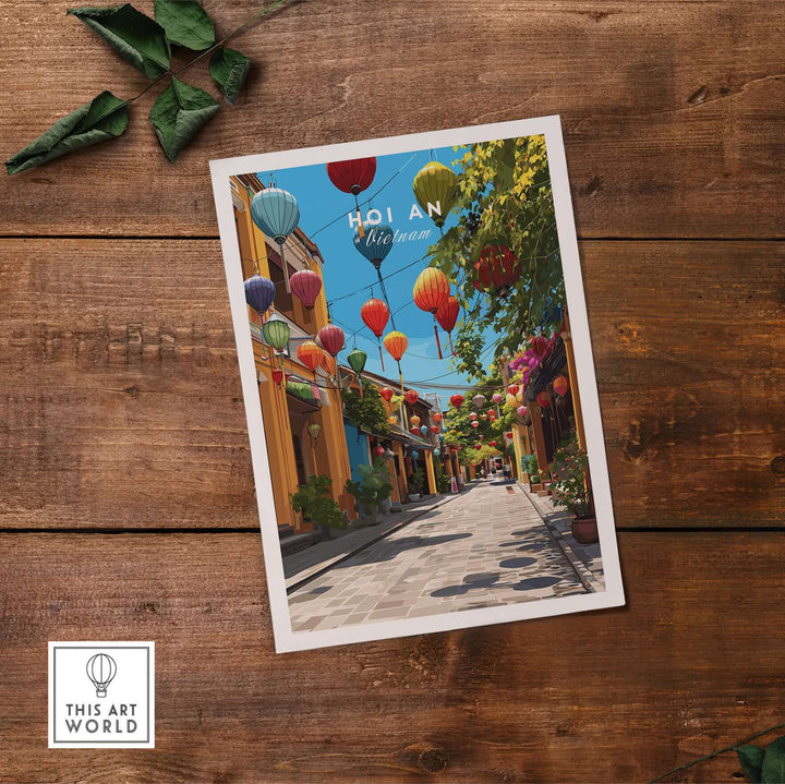 Hoi An Vietnam colorful lantern street poster featuring vibrant alleyway in Ancient Town.