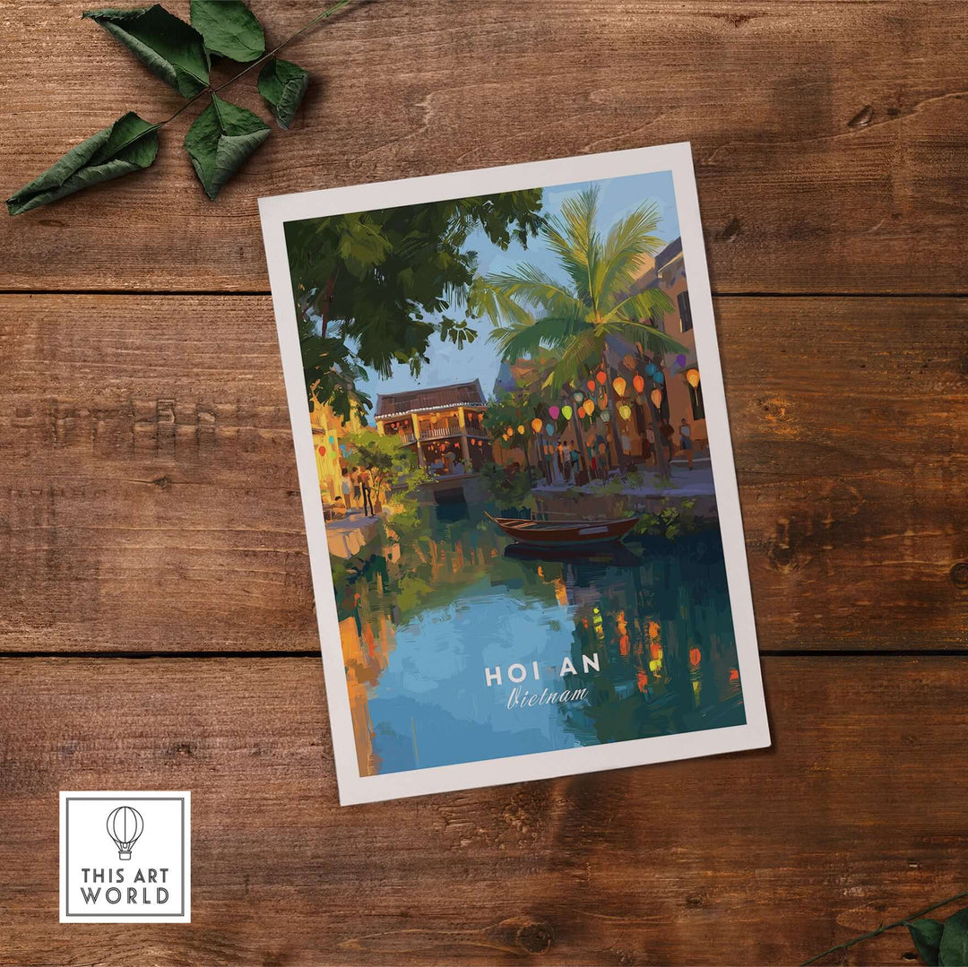 Hoi An Vietnam Night Print featuring traditional lanterns illuminating the historic Old Town canal.