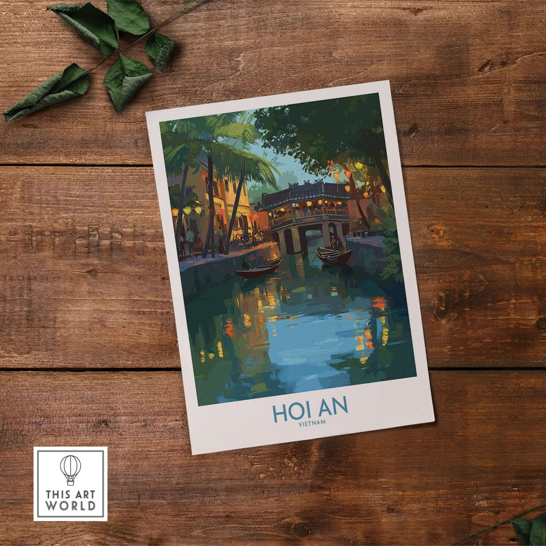 Hoi An Vietnam river scene wall art showcasing serene waters and traditional architecture, perfect for cultural home decor.