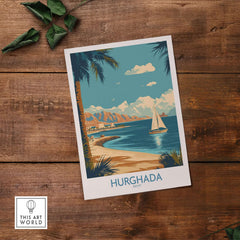 Hurghada Egypt Poster - Egyptian Coastal Decor featuring a sailboat on the beautiful Red Sea.
