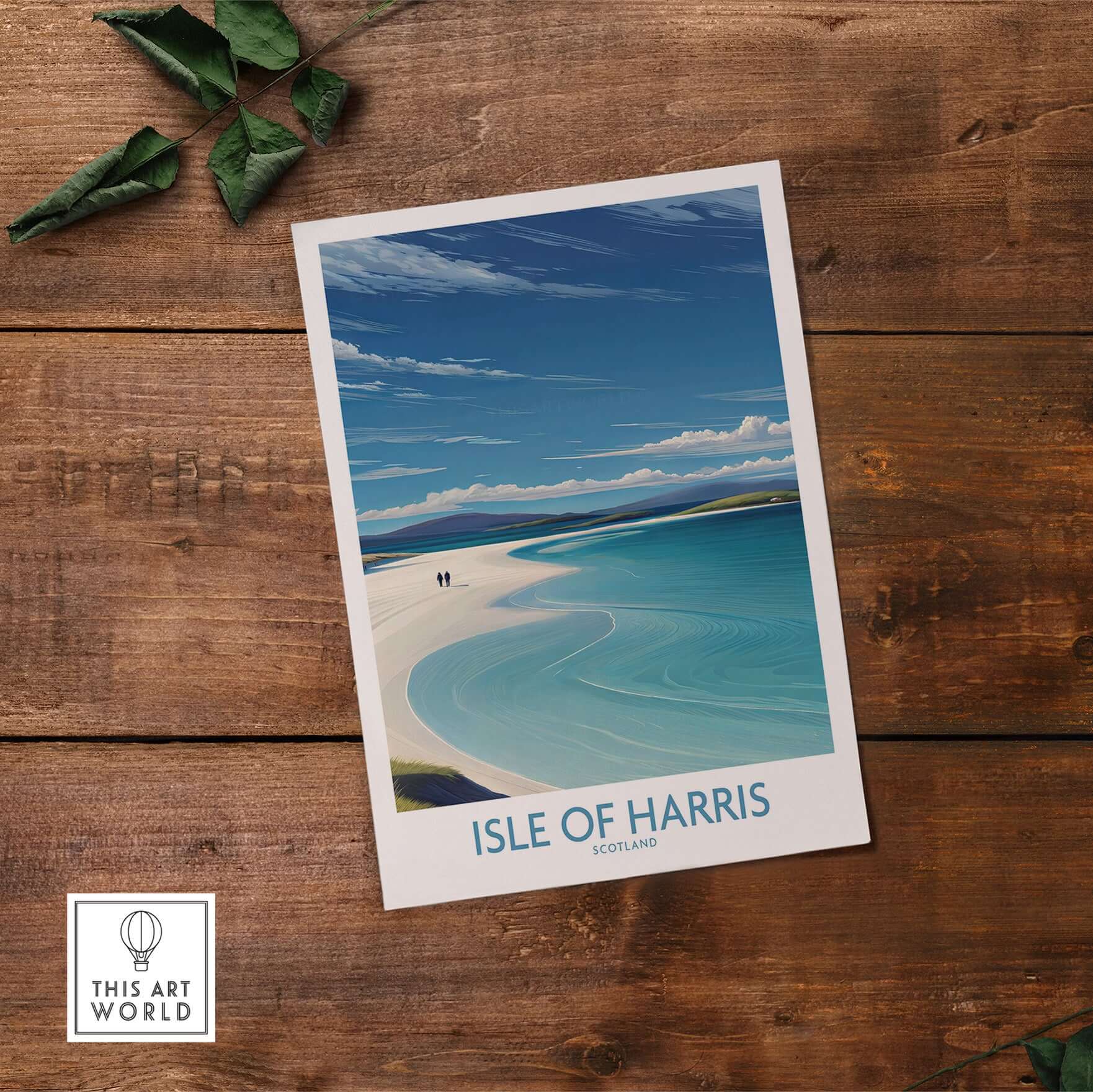 Isle of Harris Poster Scotland - Outer Hebrides Travel Print showcasing scenic beaches and blue waters.