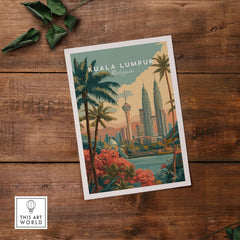 Kuala Lumpur Print Malaysia Petronas Towers & KL Tower - Cityscape Wall Art showcasing vibrant skyline art.