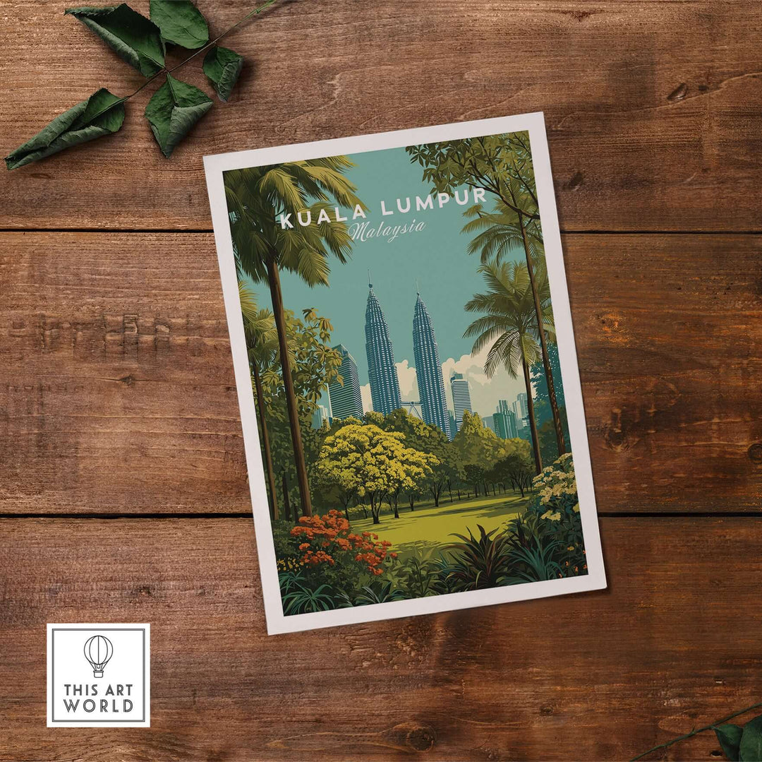Kuala Lumpur Twin Towers garden print wall art featuring iconic skyscrapers and lush greenery.