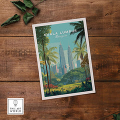 Kuala Lumpur Malaysia Petronas Towers Print - Skyscrapers & Nature Wall Art featuring lush greenery and iconic towers.