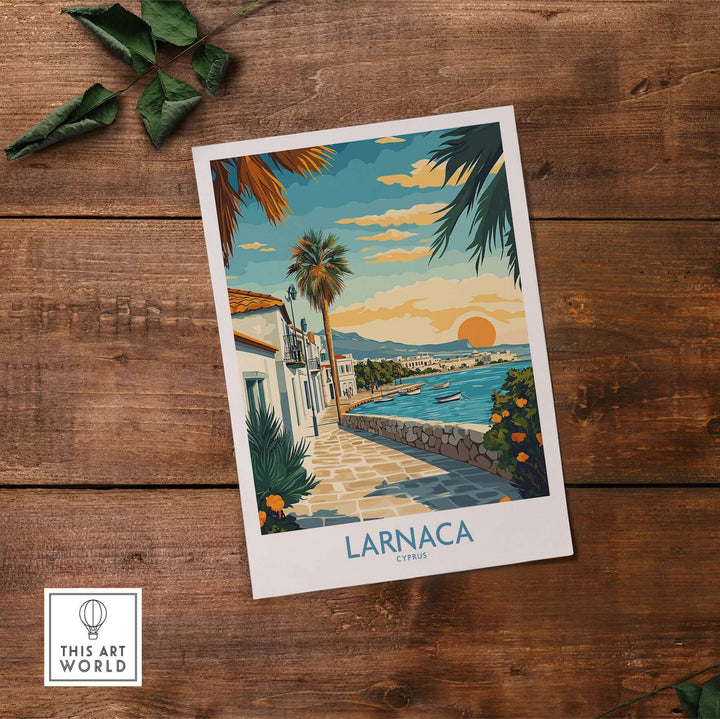 Larnaca Cyprus wall art featuring coastal views and sunset, perfect for travel lovers and home decor.