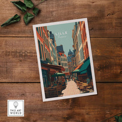 Lille France Old Town Square Poster - Charming European City Print showcasing the vibrant streets and architecture.
