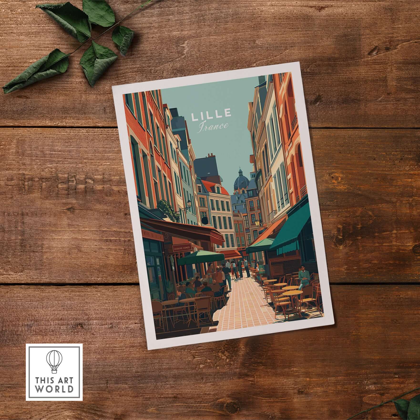 Lille France Old Town Square Poster - Charming European City Print showcasing the vibrant streets and architecture.