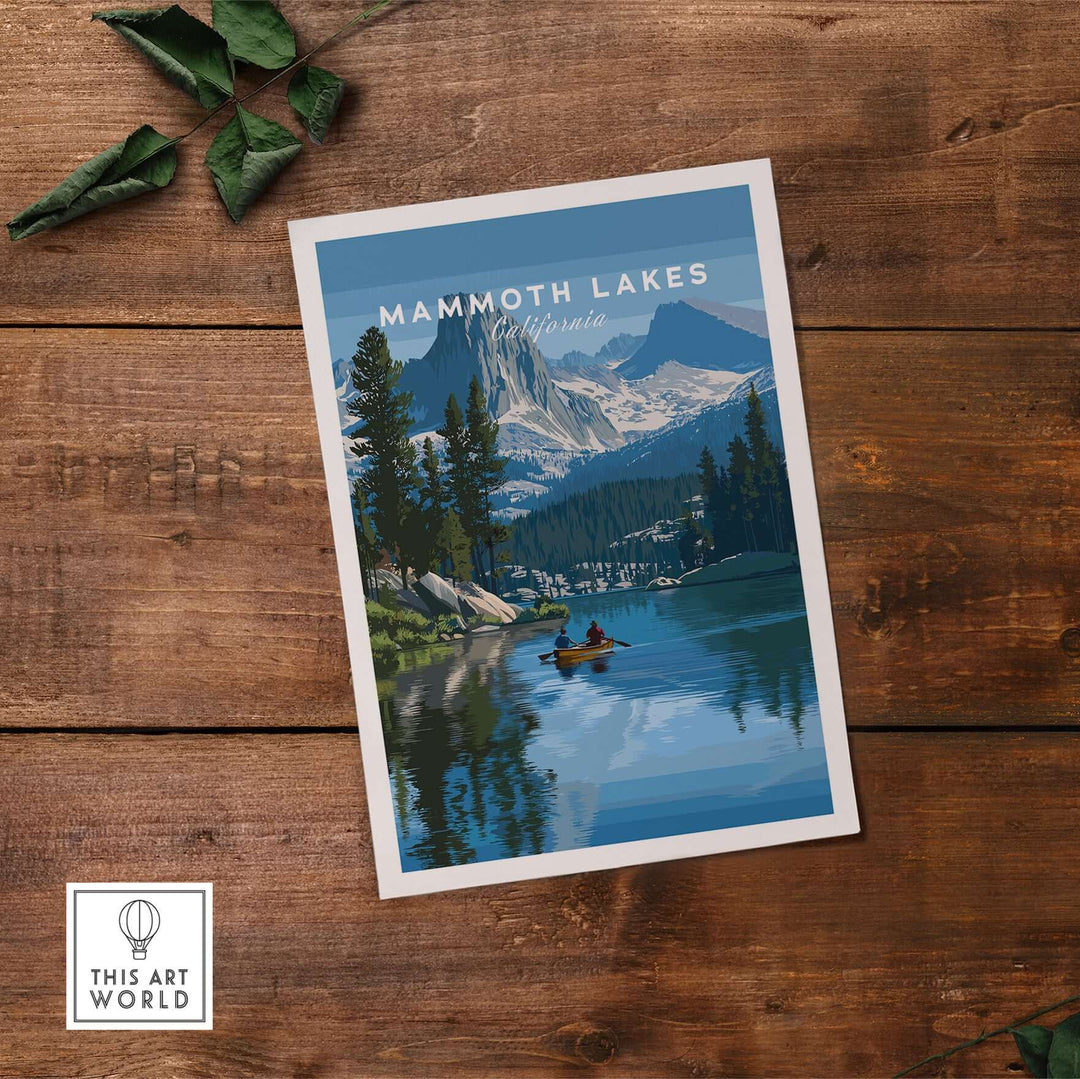 Mammoth Lakes mountain adventure wall art featuring serene lake and majestic peaks, perfect for outdoor lovers.