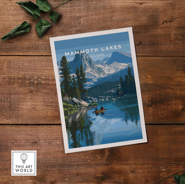 Mammoth Lakes mountain adventure wall art featuring serene lake and majestic peaks, perfect for outdoor lovers.