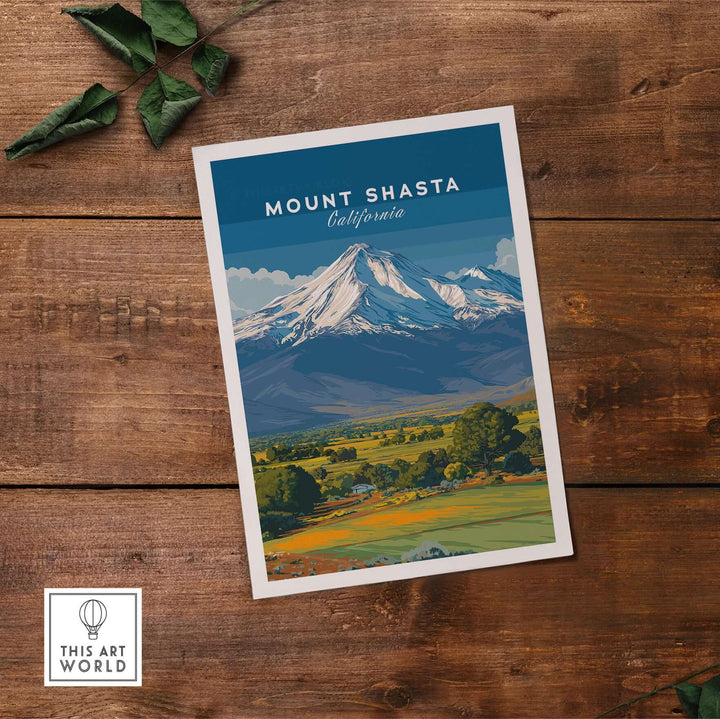 Mount Shasta California print showcasing the majestic peak and lush landscape, perfect for Northern California wall art.