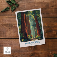 Muir Woods Print California - California National Park Wall Art featuring towering redwoods and lush forest scenery.