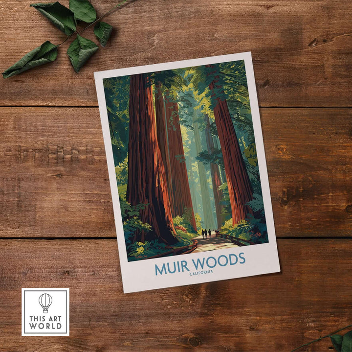 Muir Woods print featuring towering redwoods and tranquil forest scene, perfect California National Park wall art.