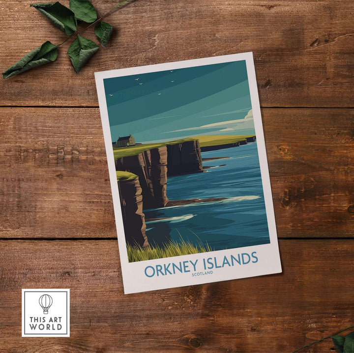 Orkney Islands wall art featuring stunning cliffs and ocean, perfect Scottish travel decor for wanderlust lovers.