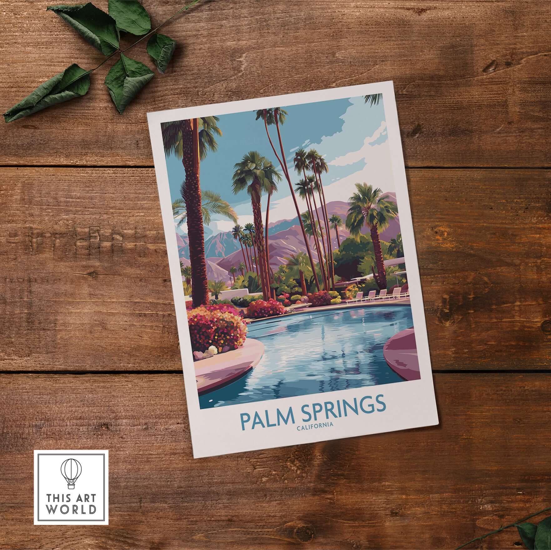Palm Springs California Vibrant Garden Poster - California Resort Decor featuring a colorful poolside scene.