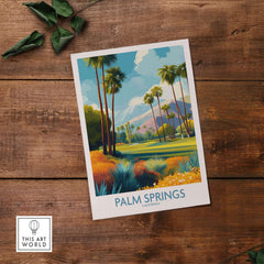 Palm Springs Vibrant Garden Poster - California Golf Vacation Travel featuring colorful landscape and palm trees.